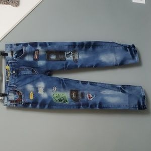 Men's Blue Jeans with Patchwork